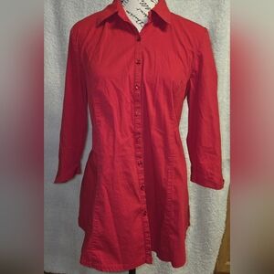 Vintage Motherhood Maternity Red 3/4 Sleeve Button Front Stretch Blouse Top Sz M